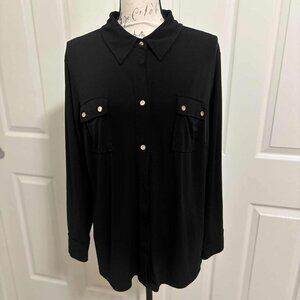 Women's Like New Long-Sleeved Black Heavyweight Blouse with Gold Buttons